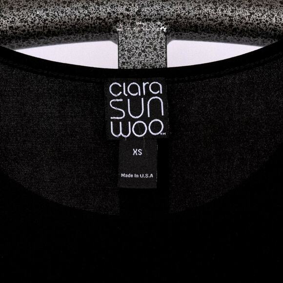 Clara Sun Woo Women's Tunic Top Size XS Black V-Neck Ladder Sleeve Minimalist - Picture 6 of 6